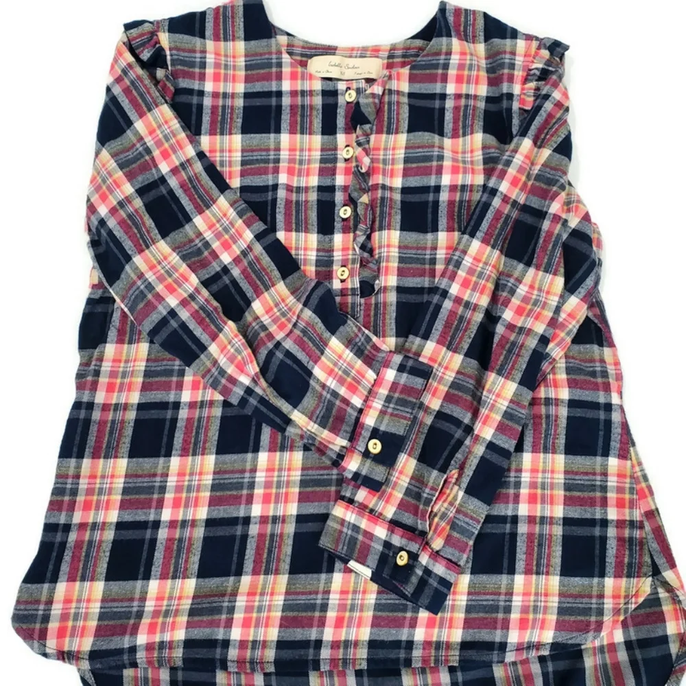 Anthropologie Isabella Sinclair Womens Plaid Flannel Pop Over Blouse SZ XS - Picture 9 of 16